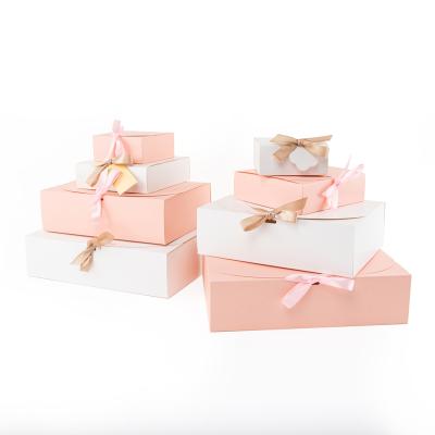 China Recyclable Cardboard Magnetic Folding Colorful Bridesmaid Gift Box With Ribbon Closure for sale