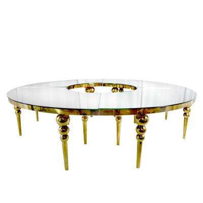 China Kizy Home 2021 Half Moon Stainless Steel Customized Luxury Glass Event Serpentine Wedding Table for sale