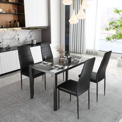 China (Other) Metal Frame Esstisch MIT Stuhl Dining Table Set Adjustable Black Tempered Glass Table Top Dining Table Set Of 4 for sale