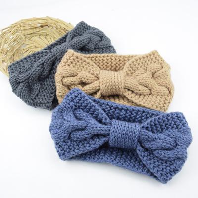 China Fashion Wide Elastic Winter Hair Band Turban Boho Headbands Knot Fashion Crochet Knitted Bow Turban Headbands for sale