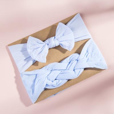 China Cute Nylon Bow Knot Knitted Newborn Baby Headband Set For Babies 2pcs/set Baby Hair Accessories Nylon Bow Knot Knitted Newborn Baby Headband Set For babies for sale