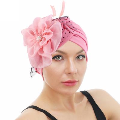 China 2022 New Ladies Party Wedding Soft Hat Caps Elegant Party Dress Accessories Mesh Feather Flower Turban Hat Caps for sale