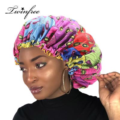 China New Africa Ankara Image Large Printing Hood Popular Dreadlock Hoods Sleep Hat Colorful Adjustable Silk Satin for sale