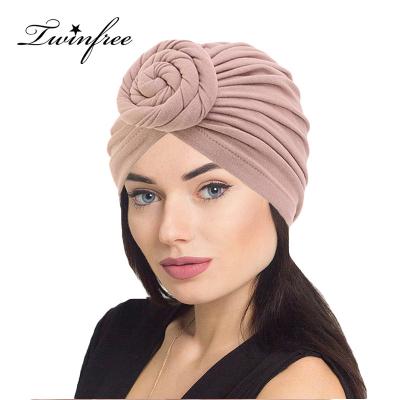 China New Picture Headdress 13 Colors Hot Pink Ball Hat Knotted Hat Indian Women Soft Comfortable Plain Cowls for sale