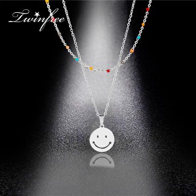 China 2021 TRENDY New Smiley Necklaces Set for Women Girls Gift Layered Clavicle Chain Stainless Steel Necklace for sale