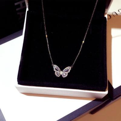 China Hot New Trendy Elegant Gold Plating Jewelry Gold Clavicle Chain Silver Plating Crystal Rhinestone Butterfly Necklace Women Gifts for sale