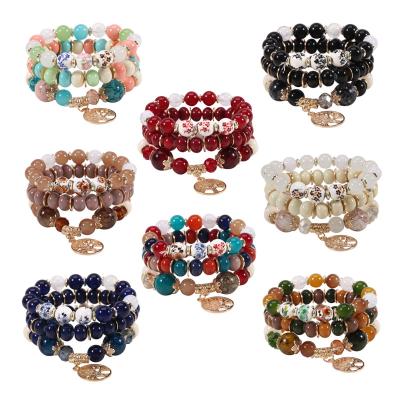 China New BOHEMIA Charm Bracelet Handmade Elastic Bead Bracelets For Women DIY Style 3 Pieces Per Set Fashion Boho Jewelry for sale