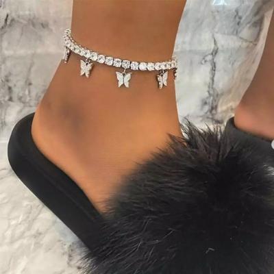 China CLASSIC Rhinestone Crystal Chain Butterfly Anklet Fashion Jewelry Gold Cuban Link Butterfly Anklets Bling Bracelet for sale