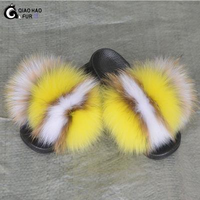 China Fashion Trend Sale Toddler High Quality Warm Fur New Children's Slips Fur Slippers For Kids Smudge Raccoon Fur Slippers for sale