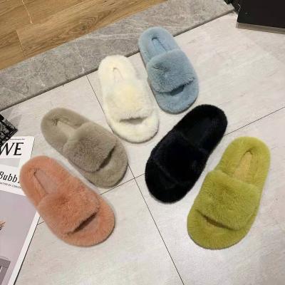 China 2021 wholesale comfortable fashion trend summer factory customization rabbit fur slippers fur bedroom fur slippers for sale