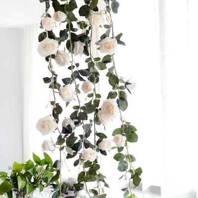 China Fast Delivery Silk String Wall Decoration Leaves Romantic Artificial Flowers Rose Vine Hanging Flowers for sale