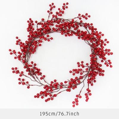 China Foam Red Berry Vine Garden Christmas Decoration Berry Green Home Accessories 2M Christmas Garland Artificial Berry Plants Vine for sale