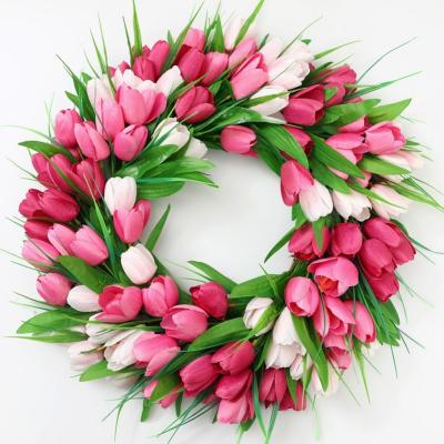 China Rattan Circle+Artificial Simulated Flower Rose Tulip Wreath For Front Door Wreath Wedding Decoration Spring Wreath Decor For Door Garden for sale