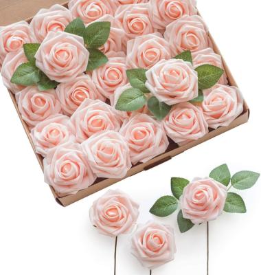 China Hot Selling Artificial Flowers 25pcs Silk Colors Foam Stems Roses For Wedding Bouquets Bridal Gift for sale