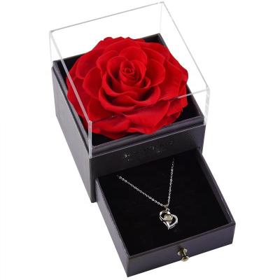 China Fast Delivery / Glass Silk Rose Jewelry Box Preserved Flower Valentine's Day Gift Boxed Flower for sale