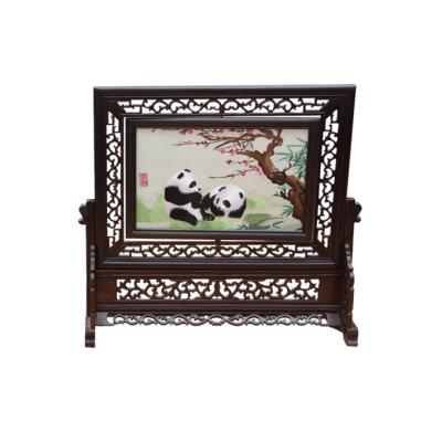 China Shu Embroidery Giant Panda Pictures white with Brown ornaments intangible cultural heritage Shuxiu-panda for sale