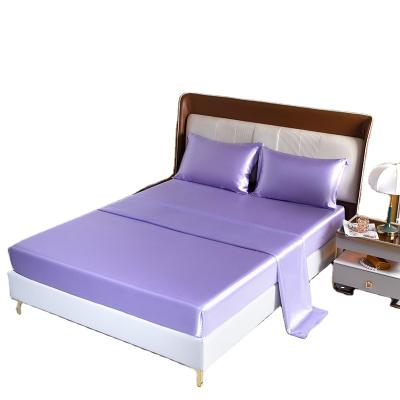 China Modern Factory Price Customized Purple Imitated Sheet And Silk Fabric Pillow Case Sets for sale