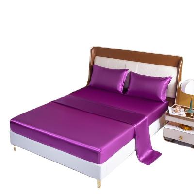 China Modern Professional Supply OEM Purple Imitated Silk Fabric Sheet And Pillowcase Sets for sale