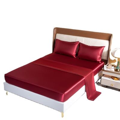 China Direct Selling OEM Modern Red Imitated Silk Fabric Pillowcase and Sheet Sets for sale