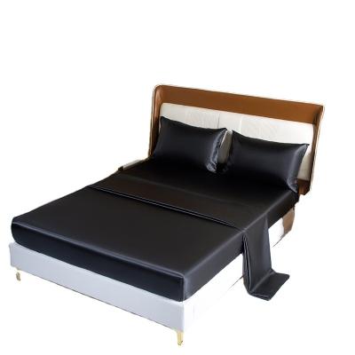 China Factory supply silky customized customization black imitated silk fabric sheet and pillowcase sets for sale