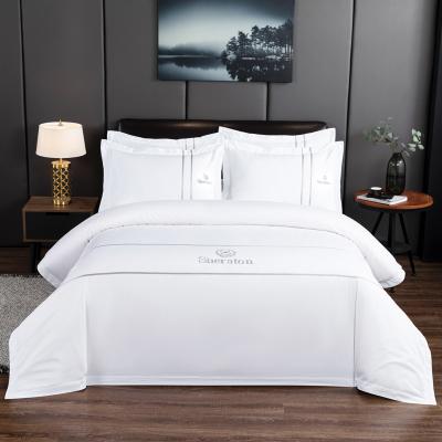 China Modern Five Star Hotel Apartment Bedding,300TC Cotton Bed Sheets Cover Pillowcase,High Grade Embroidery Bedclothes for sale