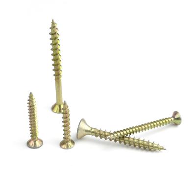 China Flat Yellow Zinc MDF Fiberboard Screw / Pozi Spax Countersunk Double Tornillos Screws Chipboard Wood Self Tapping Screw for sale