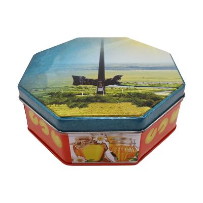 China Custom Recycled Materials Octagon Shape Food Candy Cake Tinplate Metal Cookie Tins Box for sale