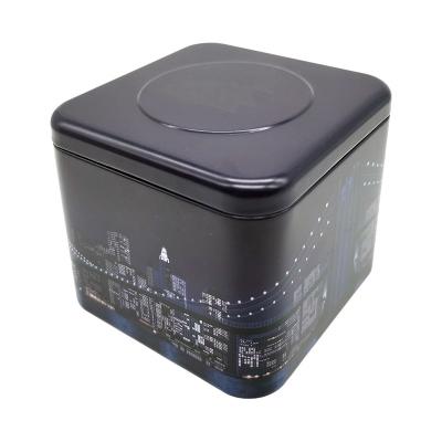 China Recycled Materials Around R Corner Lid Printed Food Coffee Bean Square Metal Tea Tin Packaging Box for sale