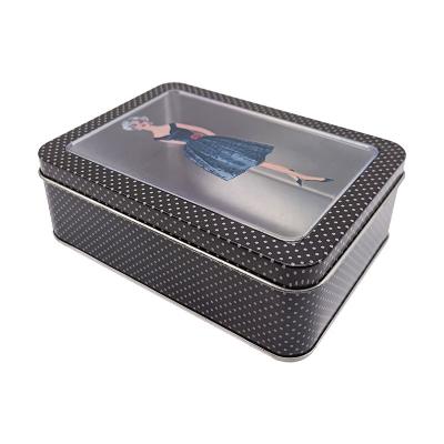 China Recyclable Metal Box With Transparent Window Square Tin Box Metal Tin Wholesale Paint Tin Cans With Lids for sale