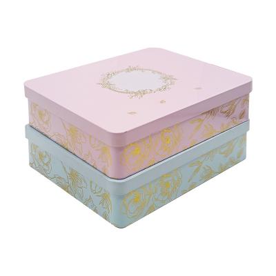 China Hot Wholesale Recyclable Custom Printed Lid Tin Box Gift Packaging Boxes Metal Rectangle Airtight Cookies Tin Container for sale