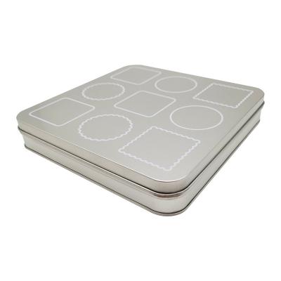 China Recyclable Square Cookies Gift Mooncake Packaging Metal Tin Box With Embossed Lid for sale