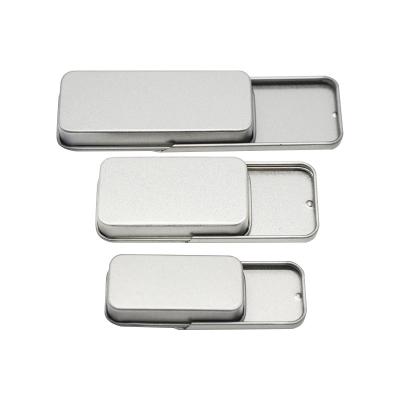 China Recycled Materials Custom Printed Rectangular Matte Makeup Tools Packaging Slide Top Metal Canisters for sale