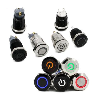 China 5V 12V 24V 220V 16mm Waterproof LED Light Push Button Switch 12mm Metal Car Motor PC Electric Switch Black Momentary Latch Red Blue Push Button Switch for sale