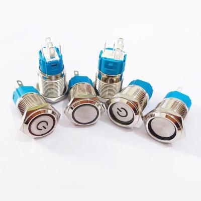 China 12 16 19 22 Waterproof Switch LED Light Push Button 5V 12V 24V 220V 12 Millimeter Momentary Latch Metal Car Motor Electric Switch Blue Red Push Button Switch for sale