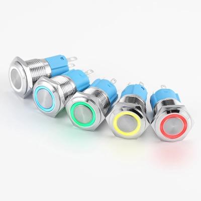 China flat circular push button switch 3v 6v 12v 24v 110v 220v ip65 19mm LED light 16mm 19mm metal push button switch 22mm waterproof for sale