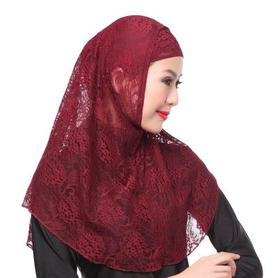 China Breathable Dubai Hood Cover Muslim Fashion Lace Women's Two-piece Headscarf For Hui Ethnic for sale