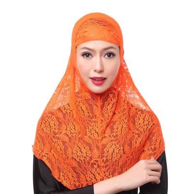 China Middle East Female Clothing Breathable Fashion Dubai Hui Two Pieces Lace Cover Muslim Headscarf for sale