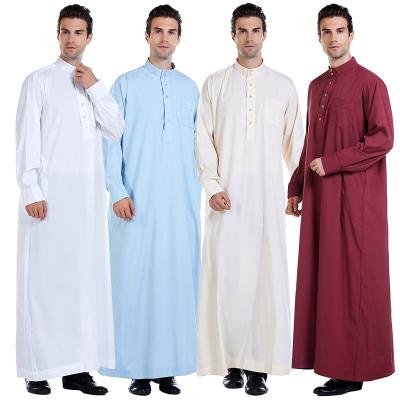 China New Middle East Islamic Muslim Men's Daily National Costume Dubai Arab Robes Buttons Plain Dress. for sale