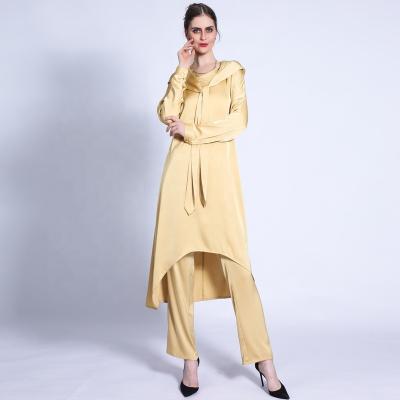 China 2022 two-piece lace-up dress Pakistan lace-up dress solid color Turkey lie fallow hat + pants Muslim ladies for sale