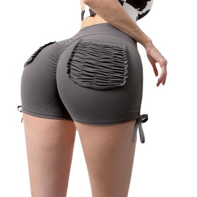 China High-waisted breathable lace-up gym shorts stretch pocket hot pants women's summer yoga running pants fitness for sale