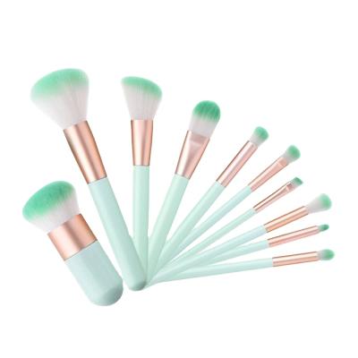 China Angular Blush Wholesale 10pcs Green Makeup Brush Macaroon Makeup Brush Custom Makeup Brush Set for sale