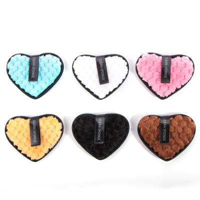 China Washable Reusable Heart Shape Soft Facial Makeup Breath Microfiber Makeup Remover Reusable Cleansing Pads for sale