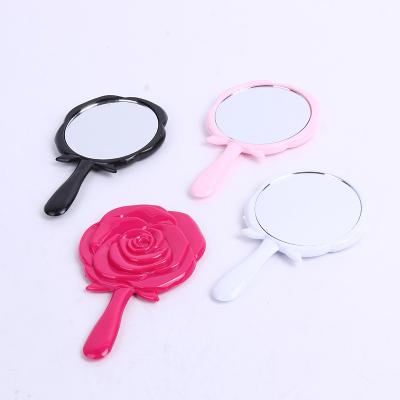 China Custom Single Sided Plastic Round Shape Rose Print Handle Vintage Makeup Mirror Wholesale for sale