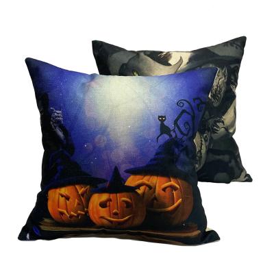 China Wearable Printing Cotton And Decorative Square Halloween Pattern 45x45cm Cushion Canvas Cover For Sofa for sale