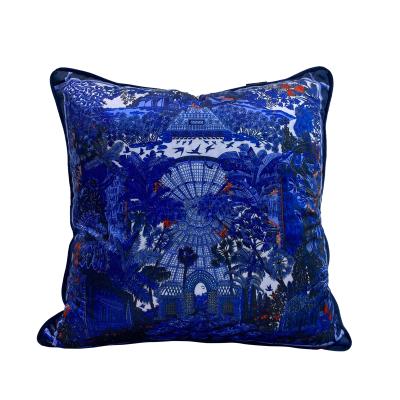 China 2021 Amazon Supplier Portable Deep Blue Decorative Sofa Cushion Velvet Cushion Cover Printing Tile Cover for Home Decor for sale