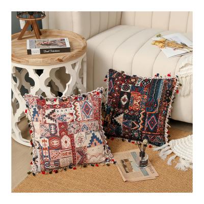 China High Quality Bohemian Portable Throw Pillow Living Room Decoration Cushion Chenille Jacquard Tassel Cushion Cover for sale