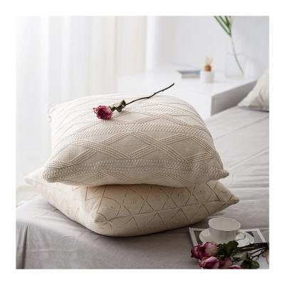 China 18*18inch high quality anti-static knitted pure white cotton yarn fabric with 4 patterns cushion cover for sale