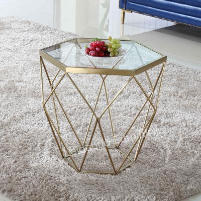 China Factory Directly Good Quality Modern Glass Coffee Stable Gold Side Table for sale