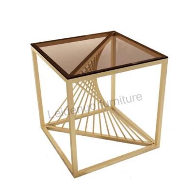 China Factory direct sale stable hot for modern living room glass tables gold side table for sale