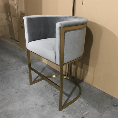 China Customized modern design hotel gold metal iron high legs bar stool modern design commercial armrest bar chair for bar for sale